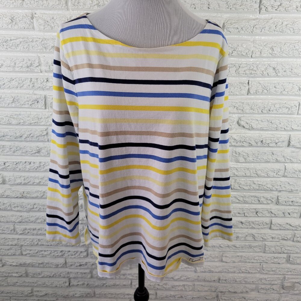 Talbots Women's 1X Top Blue Yellow Striped 100% Cotton Long Sleeve STR148E
